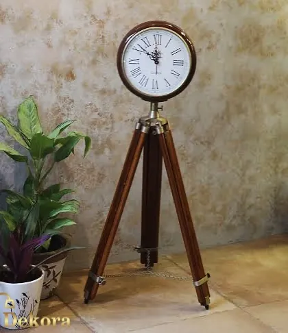 This adjustable tripod floor clock features a rich wood finish and a classic dial, making it a perfect statement piece for a study or living room.