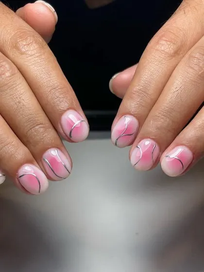 The perfect "blush" nail look with a modern, graphic twist.