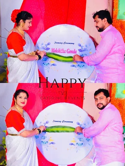 A collage capturing the special moment of the name reveal, with the parents proudly presenting their baby's name.