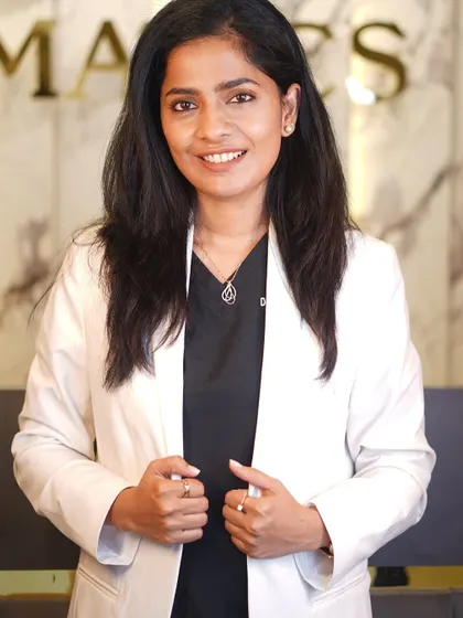 A portrait of Dr. Varsha Medasani. Her clinical precision and warm approach make her a trusted expert for patients seeking comprehensive dermatological care.