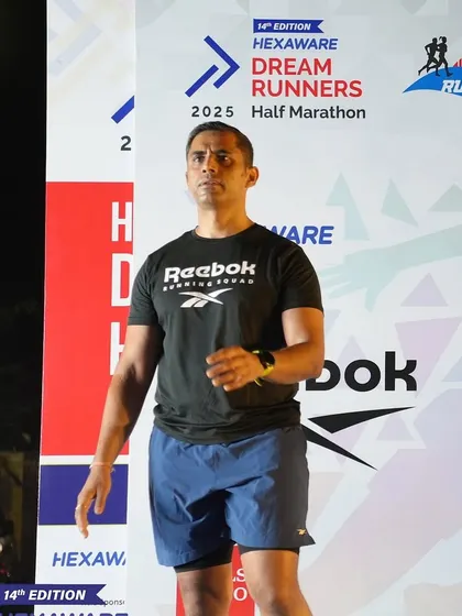 A focused moment on stage during the warmup session in Chennai.