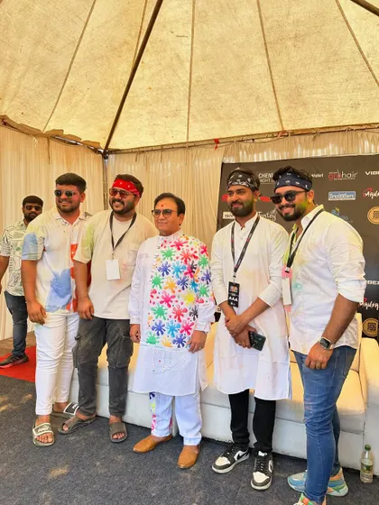 Backstage at the massive Holi festival with actor Dilip Joshi. It was an honor to be part of one of India's top 5 Holi events.