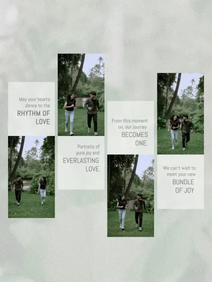 A creative collage of the couple's pre-wedding shoot, with romantic quotes celebrating their journey to becoming one.