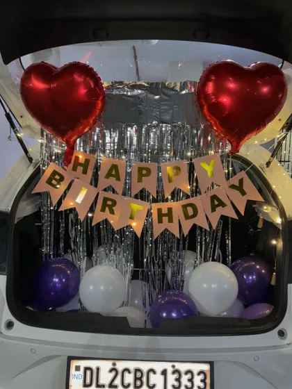 A cute and simple car boot surprise for a birthday. A great way to surprise someone on the go.