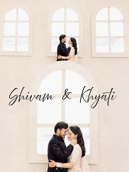 A creative and modern studio portrait using architectural elements. The repetition of the arched windows creates a unique composition that is both romantic and visually interesting.