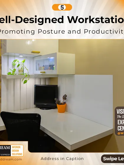 Ergonomic essential: A well-designed workstation. This corner desk setup is designed to promote good posture and productivity with ample space and integrated lighting.