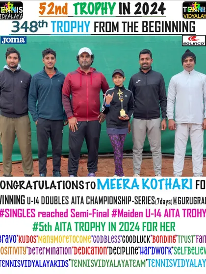Meera Kothari winning the U-14 doubles AITA Championship Series, her 5th AITA trophy of the year.