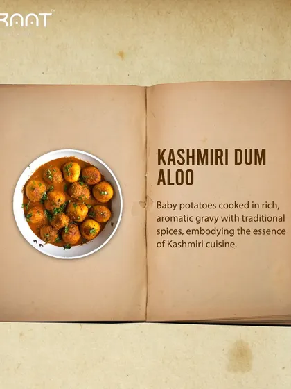 From our recipe book, Kashmiri Dum Aloo features baby potatoes cooked in a rich, aromatic gravy, embodying the essence of Kashmiri cuisine.