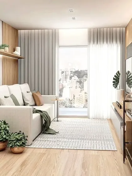 A slightly different angle of the same cozy living room, emphasizing its clean and minimalist aesthetic.