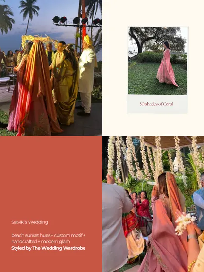 A Glimpse into Satviki's Goa Wedding: This moodboard captures the essence of her beach wedding, with custom motifs, handcrafted details, and a modern glam aesthetic.