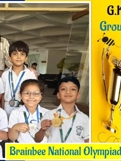 The GK quiz winners (Group 1) from DPS Agra, showing their knowledge paid off in the 2024 Olympiad.