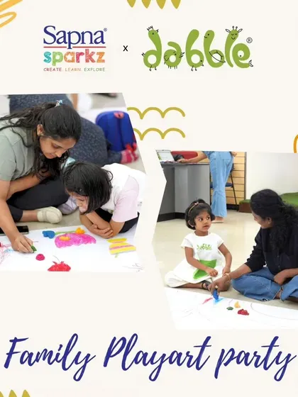 A beautiful graphic capturing the essence of our Family Playart Party, where parents and children connect through creative expression and hands-on fun.