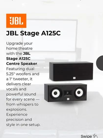 The JBL Stage A125C is a dedicated center channel speaker, crucial for clear dialogue. Its dual woofers ensure that every word is heard crisply, from a faint whisper to a loud shout.