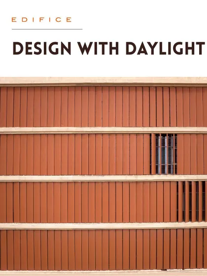 A detail of the brick jaali screen at the JSW office, an example of designing with daylight in mind. This traditional element is reinterpreted in a modern context to filter light and add aesthetic value.