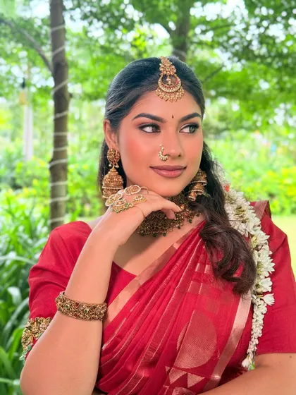 A beautiful portrait from the jewellery shoot. The makeup is kept soft and elegant to let the exquisite traditional jewellery shine.