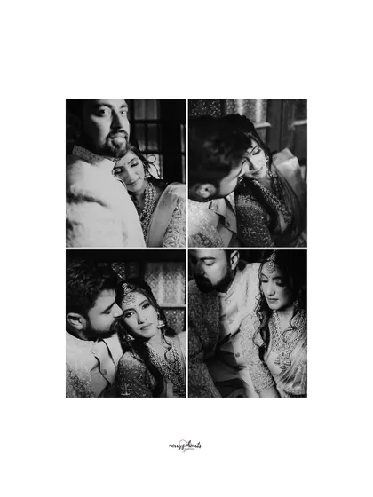A beautiful black and white collage of intimate and playful moments. This set of photos tells a story of love and connection, using monochrome to create a timeless feel.