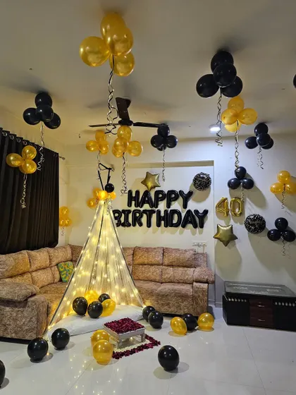 A full view of the 40th birthday home decor, showing how we can create a special corner for celebration in a living room.