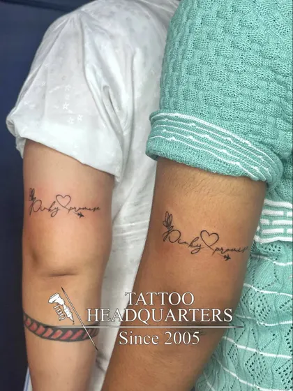 A matching "Only promise" tattoo for a couple, symbolizing a shared commitment.