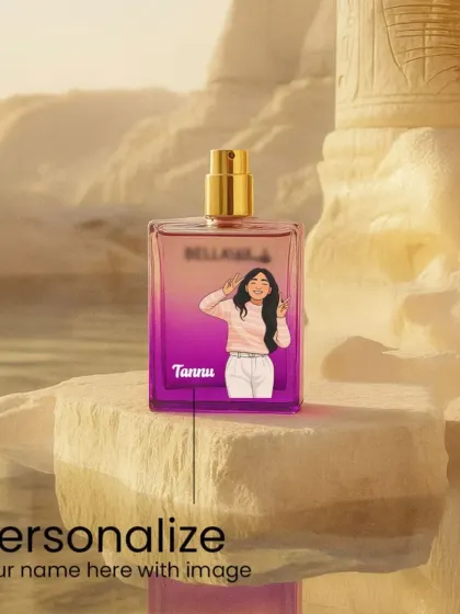 Another example of a personalized Bella Vita perfume, this time the "Date" fragrance, with a different custom caricature and name.