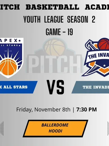 The matchup poster for Game 19 of Season 2, a powerhouse clash between Apex All Stars and The Invaders.