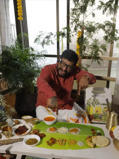 Here I am, pointing to the heart of the meal. The way the curries pool around the rice on the banana leaf is where the magic begins. It’s an invitation to mix, match, and create your own perfect bite.