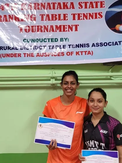 An all-BNM final in the Women's Singles, with Deshna and Maria showcasing their certificates after the CVL Shastri Memorial State Ranking Tournament.