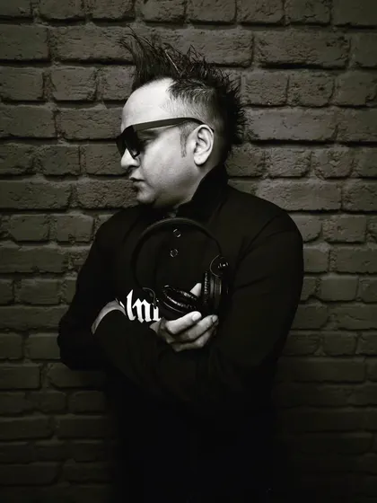 A dramatic black and white portrait. This artistic shot shows a more intense and focused side of my personality as a musician.