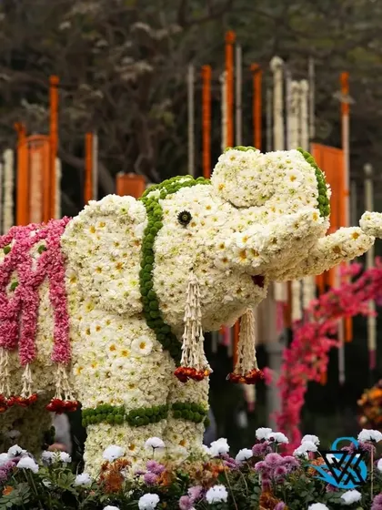 We love a challenge, especially when it involves floral artistry. This life-sized elephant, constructed entirely from fresh flowers, was a unique and memorable installation that brought a touch of playful grandeur to the wedding.