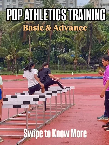My athletics training is split into basic and advanced programs to cater to different skill levels. This image shows a group of young athletes learning the fundamentals of hurdling.