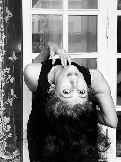 An upside-down perspective from a black and white photoshoot. It's about seeing the world differently and finding the magic in changing your point of view.