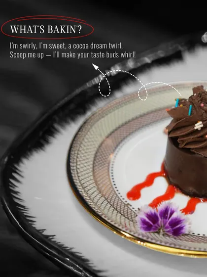 Simple, elegant, and deeply satisfying. Our Chocolate Swirl dessert features a rich cocoa mousse in a delicate chocolate cup, artfully plated to be as beautiful as it is delicious.