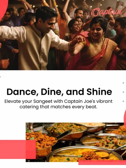 Dance, dine, and shine at your Sangeet! I design vibrant catering menus with energetic live stations and delicious food that matches every beat of your celebration, keeping your guests fueled for a night of dancing.