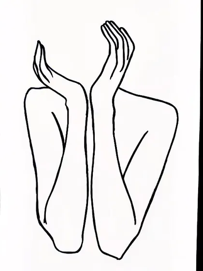 This single line art piece shows a figure with hands raised, conveying a sense of freedom or openness. The beauty of this style is in its clean, uninterrupted flow.