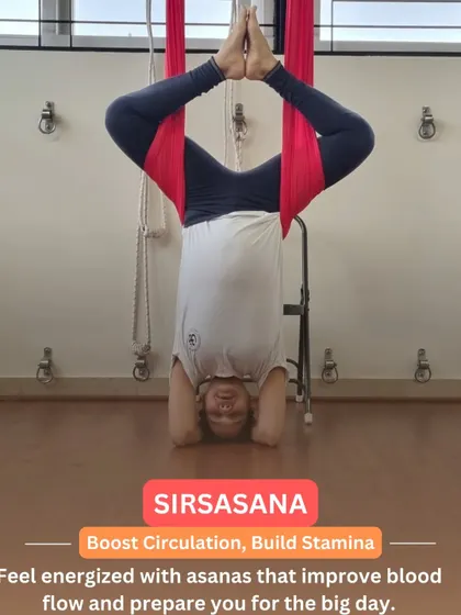Inversions like a supported Sirsasana (Headstand) using a yoga sling can be practiced safely during pregnancy under expert guidance. This asana boosts circulation and builds stamina, helping to energize the body and prepare you for labor.