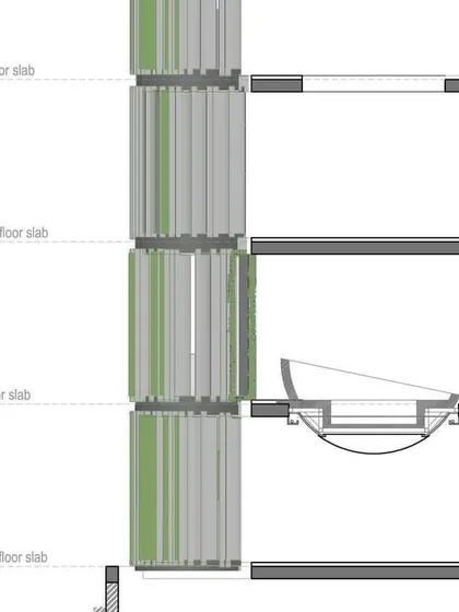 A detailed section drawing illustrating the construction of the hemispherical ceiling and integrated 'Champa' lamp in the Outré House, a feature that required careful structural and electrical planning.