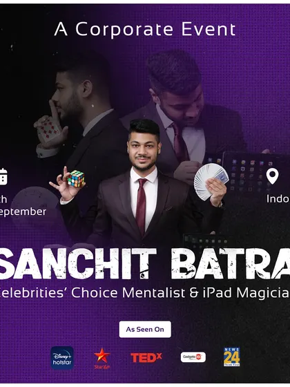 A show announcement for a corporate event in Indore, featuring my skills with cards, a Rubik's cube, and of course, the iPad.
