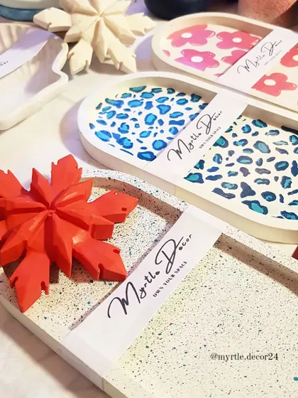 Our oval trays are available with custom hand-painted designs, like this fun floral and cheetah print, perfect for adding personality to your decor.