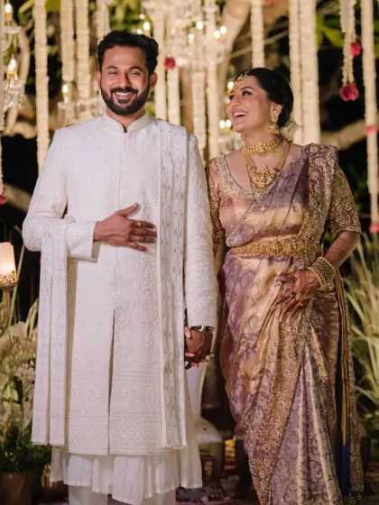 The newlyweds looking at each other with love and adoration after their wedding ceremony.