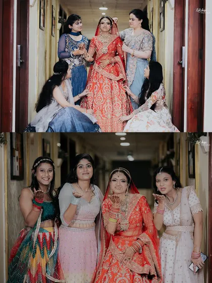 The bride and her bridesmaids sharing some fun before the ceremony. These photos capture the excitement and friendship that are such an important part of the wedding day.