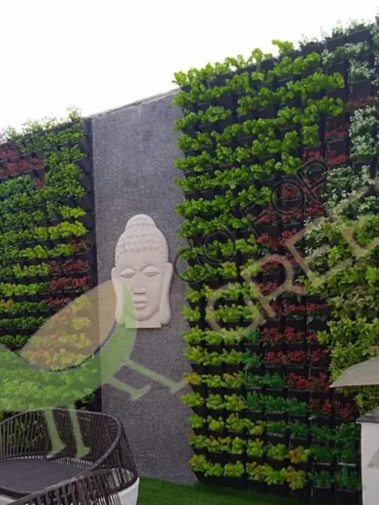 Turn a plain wall into a stunning masterpiece with my artificial vertical gardens. This client's terrace now features a serene, vibrant green wall that provides a beautiful backdrop for their seating area. These UV-protected mats ensure the colors stay rich and true, with absolutely no maintenance needed.