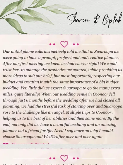 Nothing means more to me than words from a happy client. Knowing I could turn a stressful situation into a beautiful wedding and gain a friend for life is why I do what I do. This is my 'why'. 💖