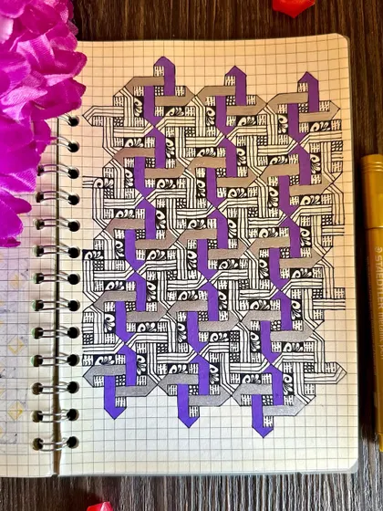 Another shot of the intricate purple and grey pattern.