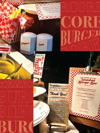 A fun collage capturing the retro vibe of my burger bar, complete with thank you notes and a focus on core, delicious ingredients.