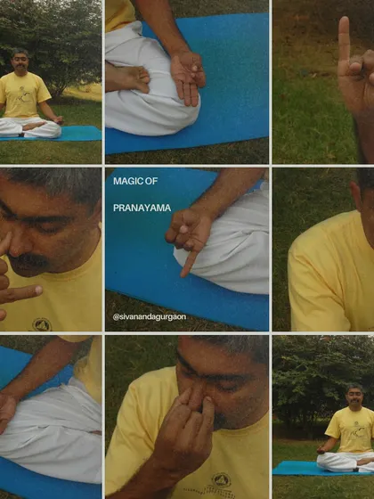 This collage demonstrates the Vishnu Mudra, the hand position used for Nadi Shodhana or alternate nostril breathing. I teach this fundamental pranayama technique to balance the nervous system and enhance mental clarity.