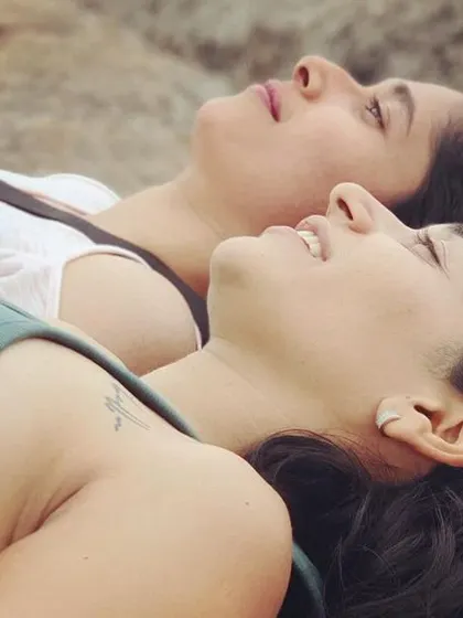 A moment of complete surrender and relaxation after a practice session in nature. Sometimes the most important part of yoga is simply being still.