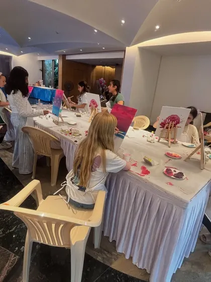 A wide shot of the kids' party in full swing. It was a fantastic celebration filled with color, joy, and unforgettable memories.