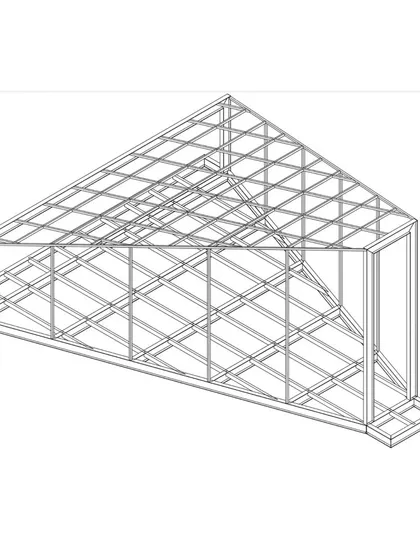 A line drawing showing the structural framework of a new project. The inquiry here is about the relationship between a tall and a squat opening, and how the resultant shape becomes a habitable space.