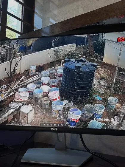 A clear view of a construction or storage area using the same Hikvision 4G camera setup, demonstrating its utility for commercial sites.
