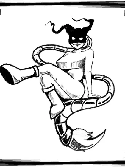 A pin-up style character with a mechanical scorpion tail. I love mixing classic themes with my own weird twist.