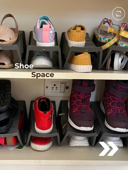 These clever shoe stackers double the storage space in a closet. They are perfect for organizing a growing collection of kids' shoes, keeping them neat and easy to find.